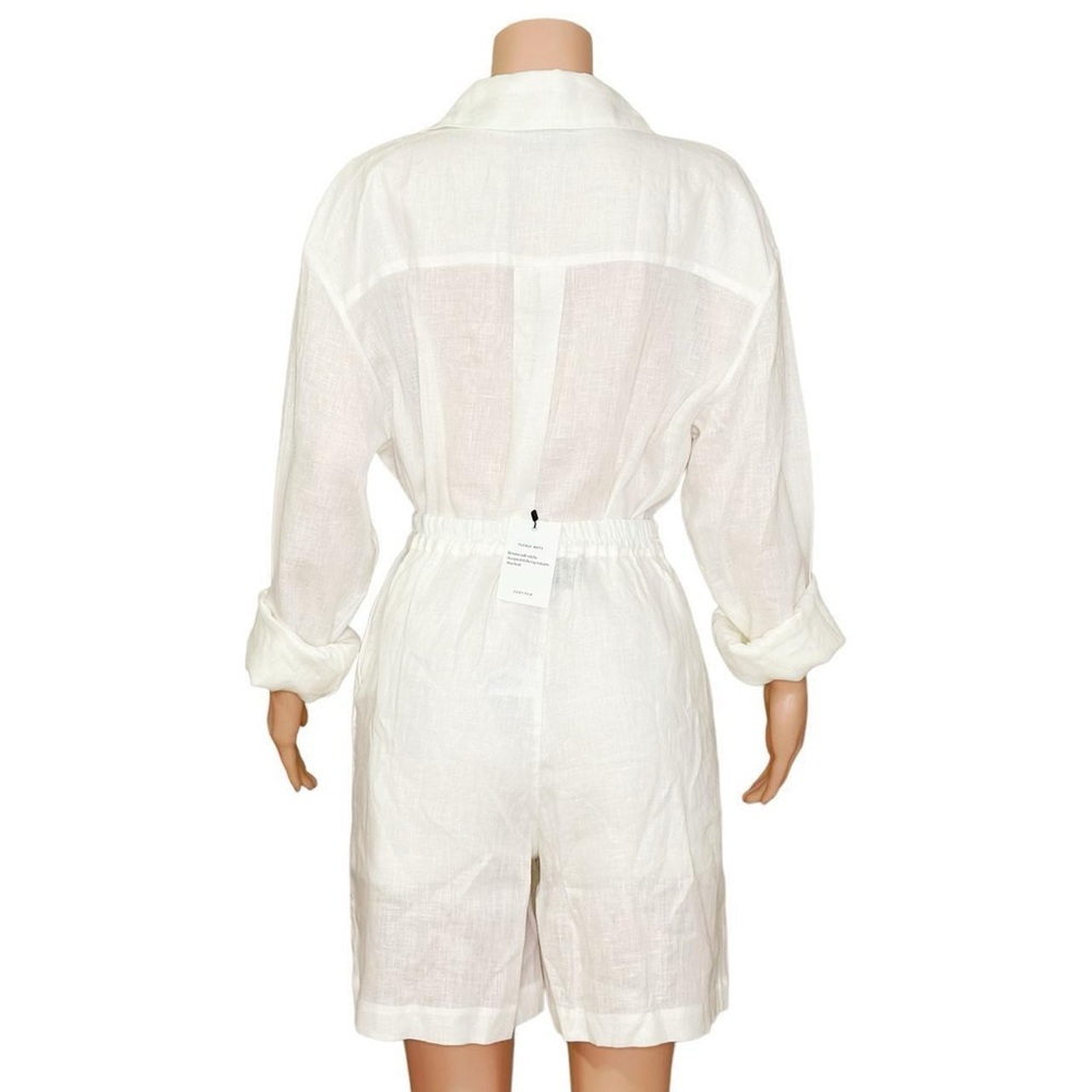 SLEEPER Linen Pajama Set With Shorts, White, XS/S - Picture 10 of 14